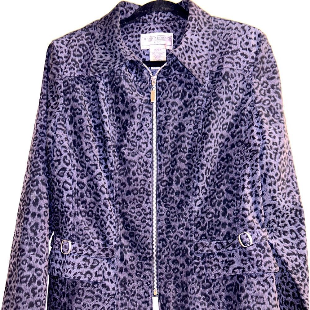 Plus size grey leopard print zip up jacket size 16P